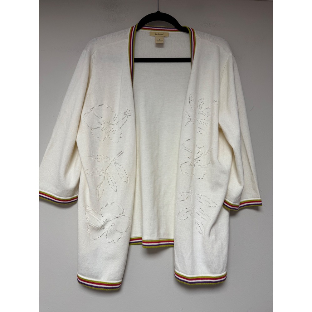 Bechamel Womens XL White‎ Cotton Butterfly Leaf Embroidered Cardigan Sweater